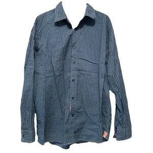 Blue Pronto Uomo Mens 3X Navy Striped Seersucker Button‎ Down Shirt Stretch